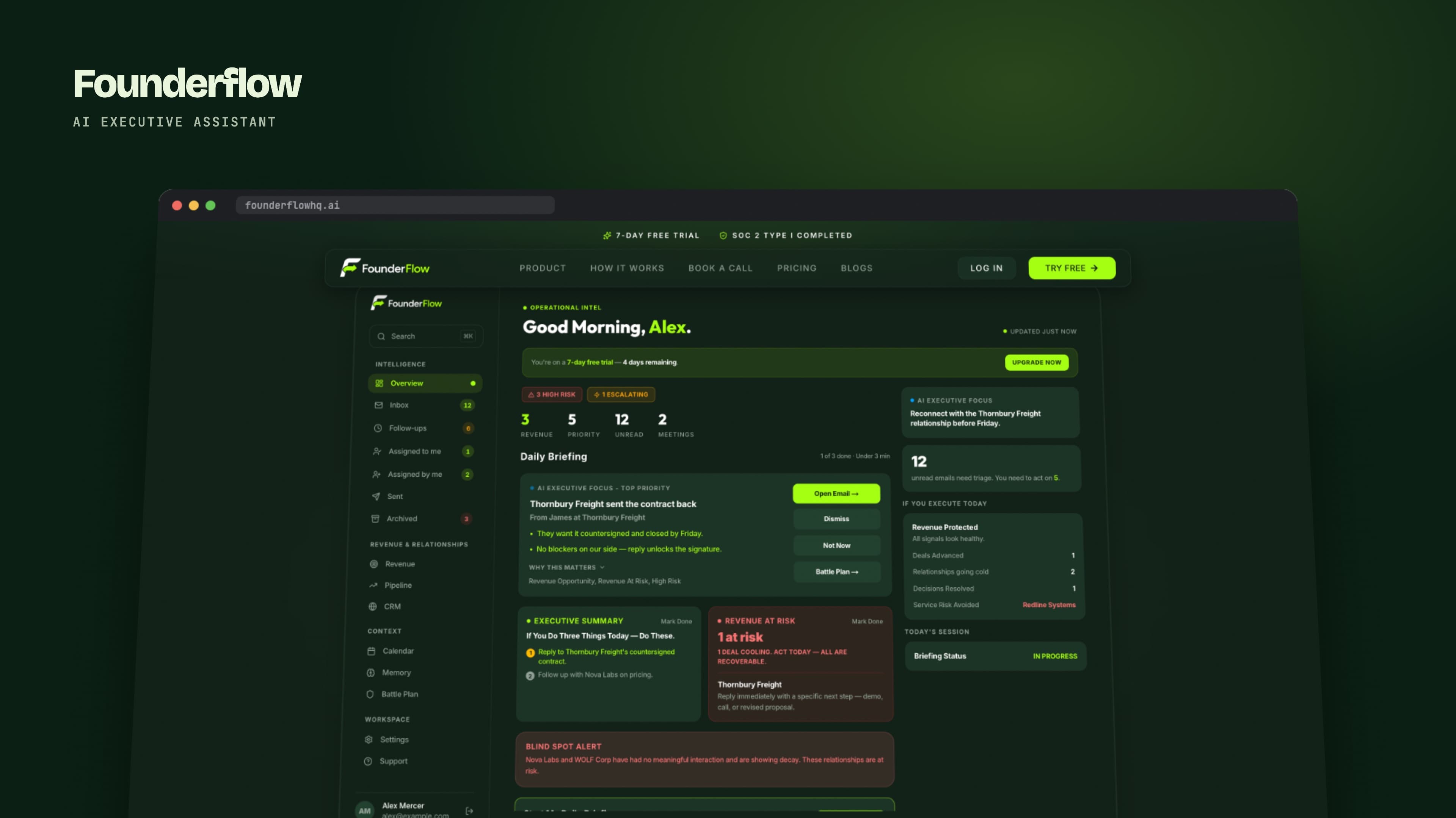 Founderflow daily briefing dashboard