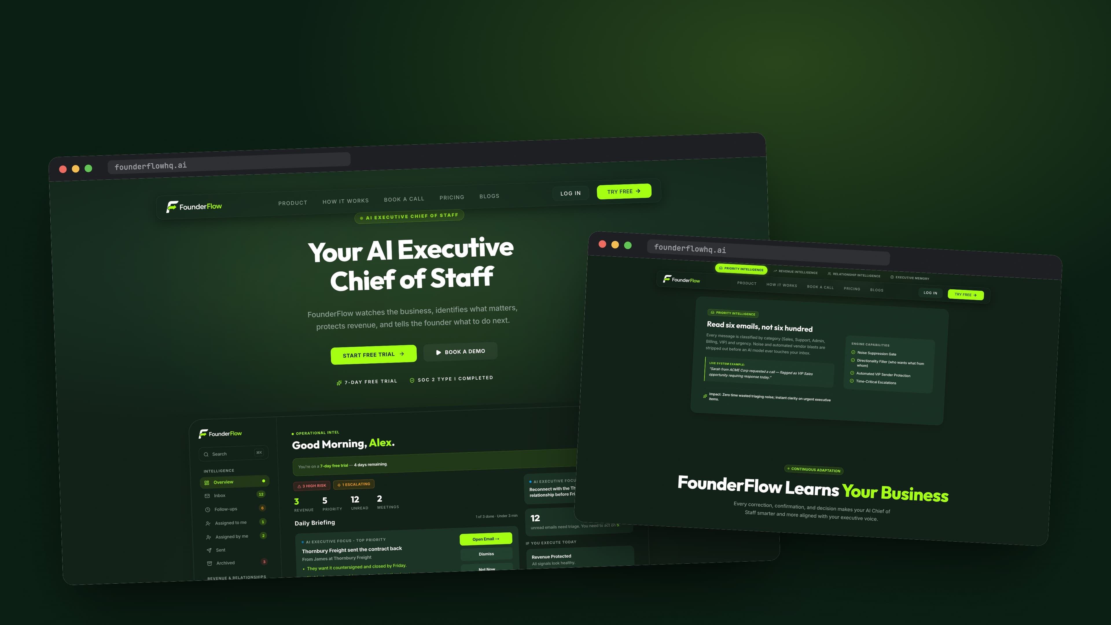 Founderflow landing page and learning loop