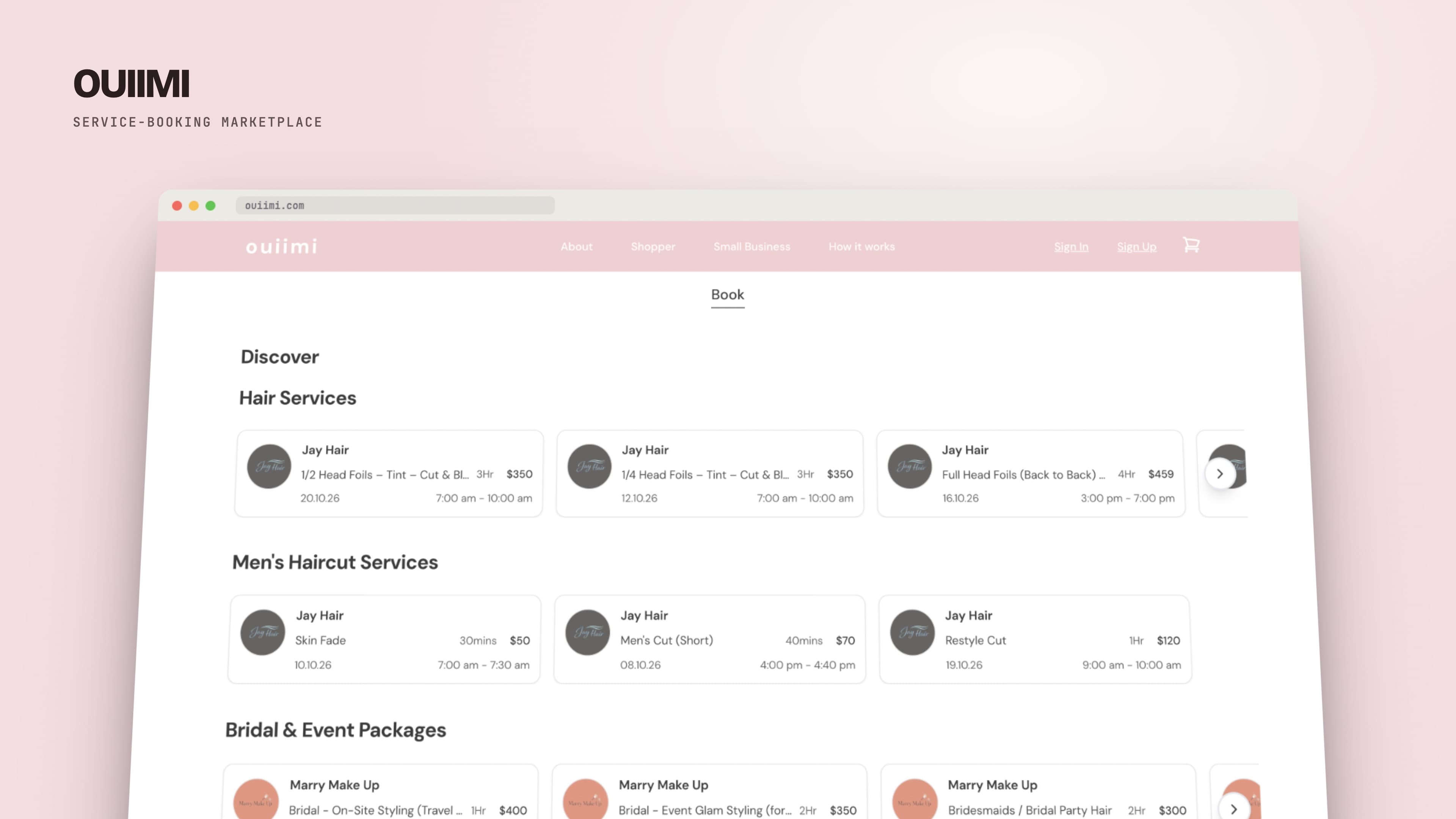 OUIIMI discover page with service listings